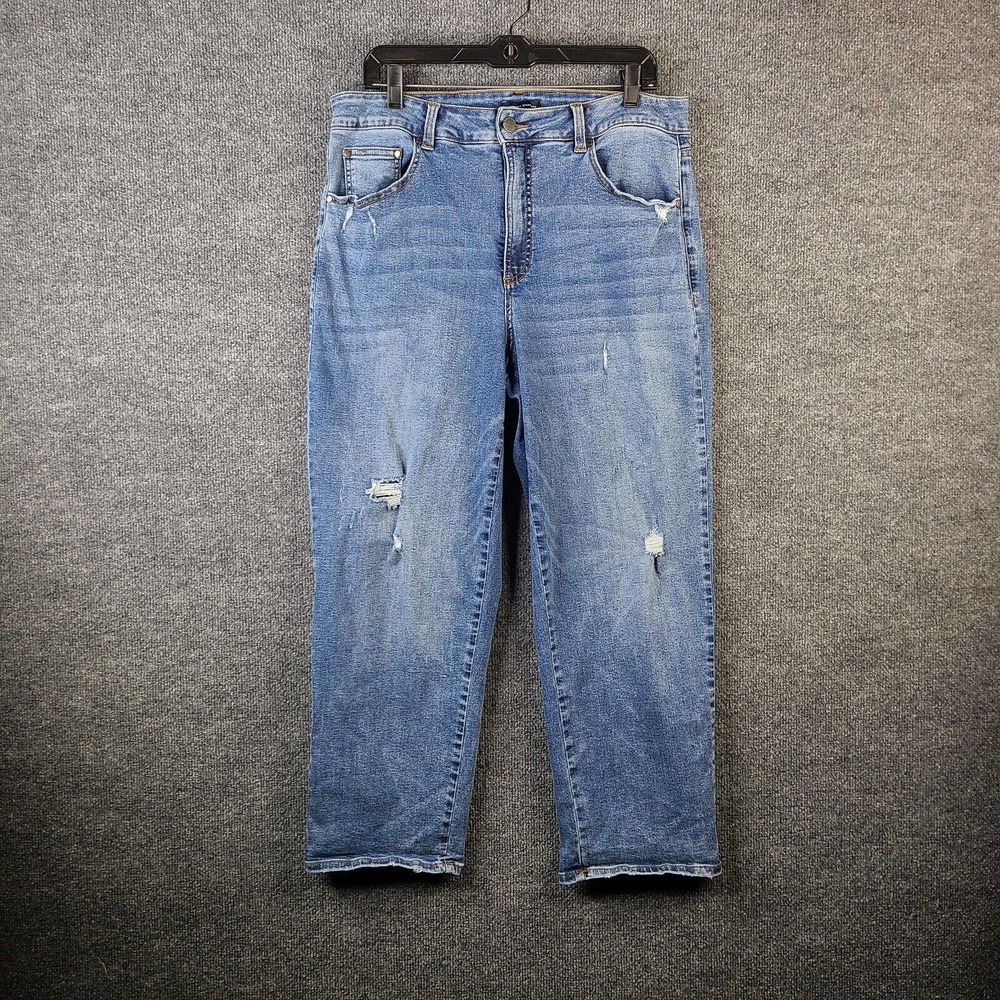 Universal Standard Jeans Women's 12 High Rise Straight Distressed Stretch